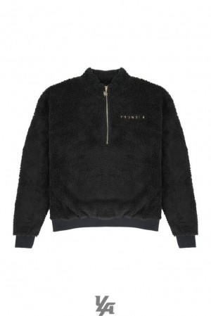 Pánské Svrchní Oblečení YoungLA Quarter Zip Teddy Fleece Černé | 318745UDH