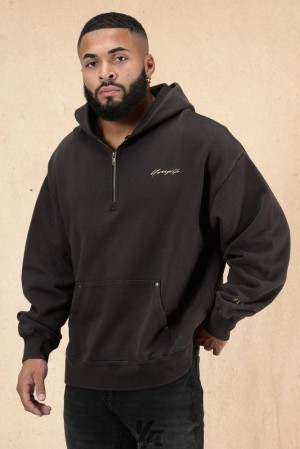 Pánské Svrchní Oblečení YoungLA Rivet Quarter Zip Hoodie Černé Blankyt Světle Modré | 813792CGI