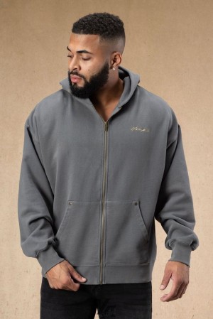 Pánské Svrchní Oblečení YoungLA Rivet Zipup Hoodies Šedé Blankyt Světle Modré | 596402KNV