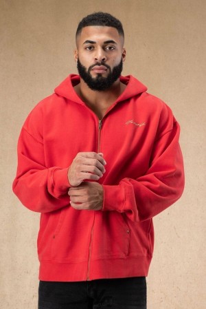 Pánské Svrchní Oblečení YoungLA Rivet Zipup Hoodies Červené Blankyt Světle Modré | 023765AUY