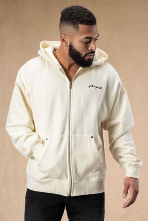 Pánské Svrchní Oblečení YoungLA Rivet Zipup Hoodies Bílé | 310945CWR