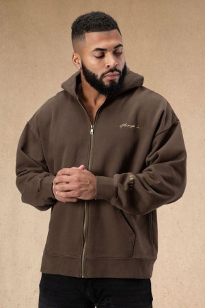 Pánské Svrchní Oblečení YoungLA Rivet Zipup Hoodies Hnědé Blankyt Světle Modré | 452368FLR