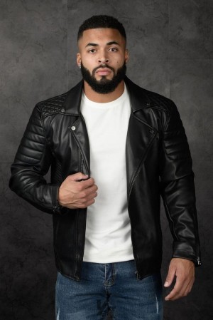 Pánské Svrchní Oblečení YoungLA Roadster Leather Jackets Černé | 542018HJA
