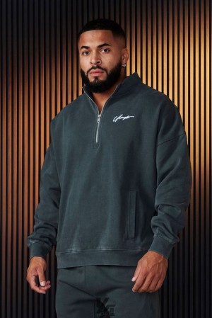 Pánské Svrchní Oblečení YoungLA Sunday Quarter Zips Tmavě Tyrkysové | 324785RHC