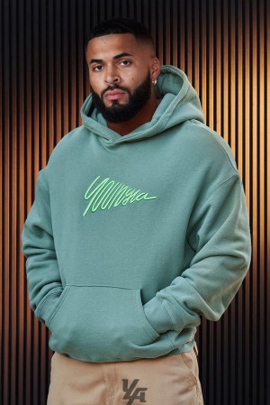 Pánské Svrchní Oblečení YoungLA Wavy Hoodies Olivy Zelené | 614078MOE