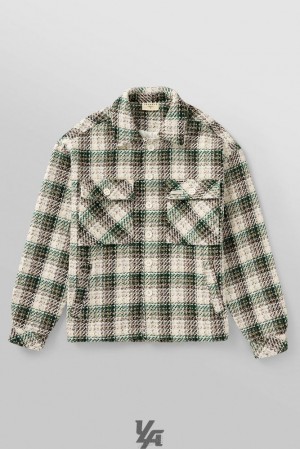 Pánské Svrchní Oblečení YoungLA Woven Flannel Jackets Bílé Zelene | 749562JFN