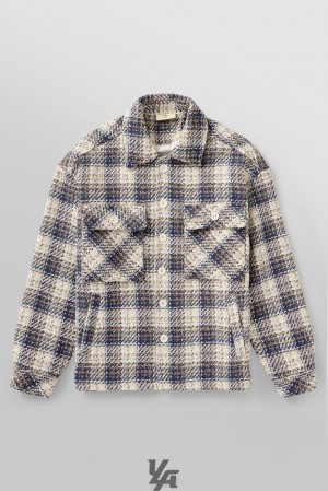 Pánské Svrchní Oblečení YoungLA Woven Flannel Jackets Bílé Blankyt | 750842VIP
