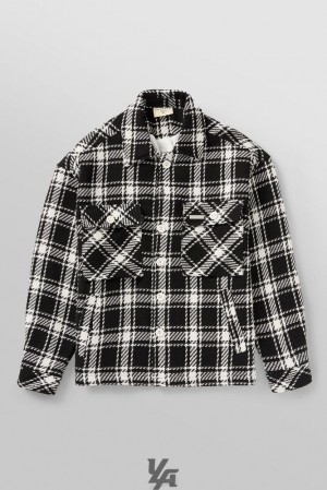 Pánské Svrchní Oblečení YoungLA Woven Flannel Jackets Černé Bílé | 946087HBR