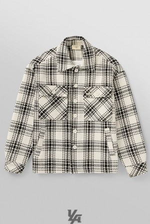Pánské Svrchní Oblečení YoungLA Woven Flannel Jackets Bílé Černé | 352407LBC